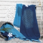 Preview: Bio Frottee Handtuch  - 48 x 109 cm ,Design 'Happy Flower of Life', Farbe: ozeanblau / azur;