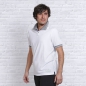 Preview: The Spirit of OM Polo-Shirt Farbe: weiß-hellgrau mit mikrofeinem Turmalin. 100% Bio-Baumwolle. Dieses elegante Polo-Shirt gefällt durch seinen modischen Look. Ökologisch-ganzheitlich-energetisch-fair.