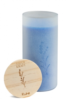 Berglicht Ruhe (Lavendel) - Heilkräuterkerze im Glas mit Holzdeckel