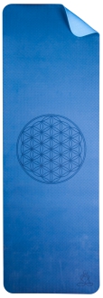 Berk Yogamatte TPE ecofriendly - dunkelblau/hellblau mit Blume des Lebens