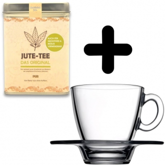 Tee-Set - Jute-Tee pur, 50 g mit Teetasse und praktischem Untersetzer