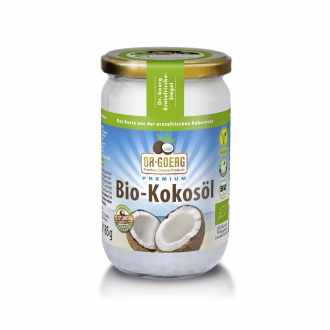 Extra Natives Bio-Kokosöl von Dr. Goerg, 200 ml. 100% reines Premium Kokosöl aus Erntefrischem Fruchtfleisch gepresst. Aus 1. Kaltpressung/Direktpressung unter 38°C hergestellt in Rohkostqualität. Aus kontrolliert biologischem Anbau. 100 % fair, ehrlich,