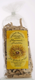 Bio Maroni-Nudeln. Aus Bio Dinkelgrieß und biologisch basischem  Maronimehl. Mit artesischen Lichtwässern hergestellt.