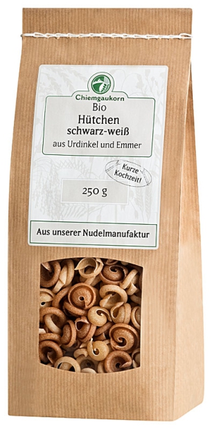 Bio Hütchen schwarz-weiß 250 g - Emmer-/Dinkelnudeln aus bayerischer Herstellung