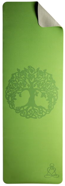 Berk Yogamatte TPE ecofriendly - hellgrün / grau mit Baum des Lebens