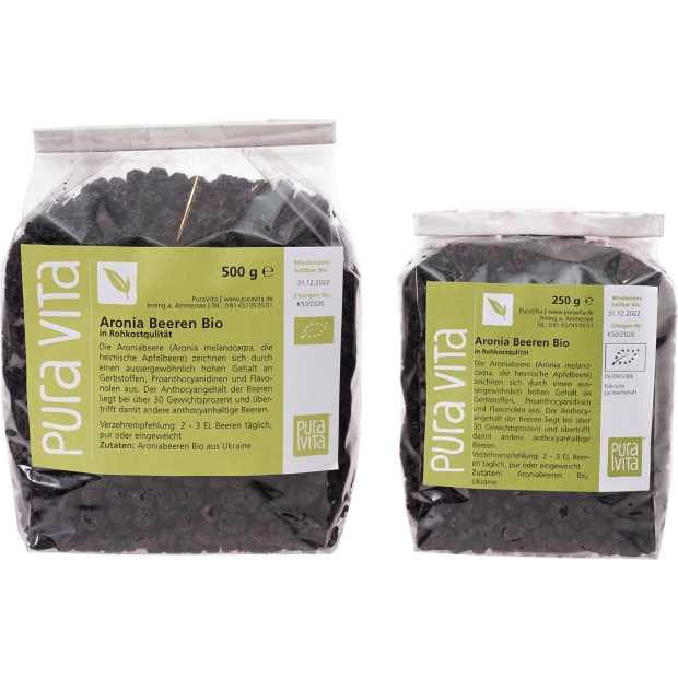 Bio Aronia-Beeren getrocknet 250 g, Rohkost-Qualität