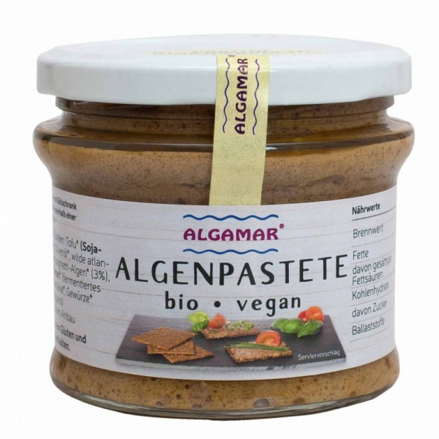 Vegane Hausmacher-Pastete mit Meeres-Spaghetti Algen. Aus Tofu, bio-zertifizierten Algen und weiteren vegetarischen, bio-zertifizierten Zutaten.