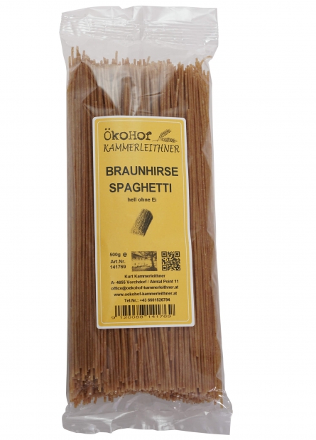 Braunhirse Spaghetti ohne Ei, aus Braunhirse und Ur-Dinkelgrieß