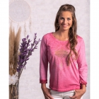 The Spirit of OM Shirt Peaceful Lotus, 3/4-Arm mit Spitze . Farbe: pink-orchidee. Edelstein: Rosenquarz. 100% Bio-Baumwolle. Nachhaltig, Ökologisch, Fair.